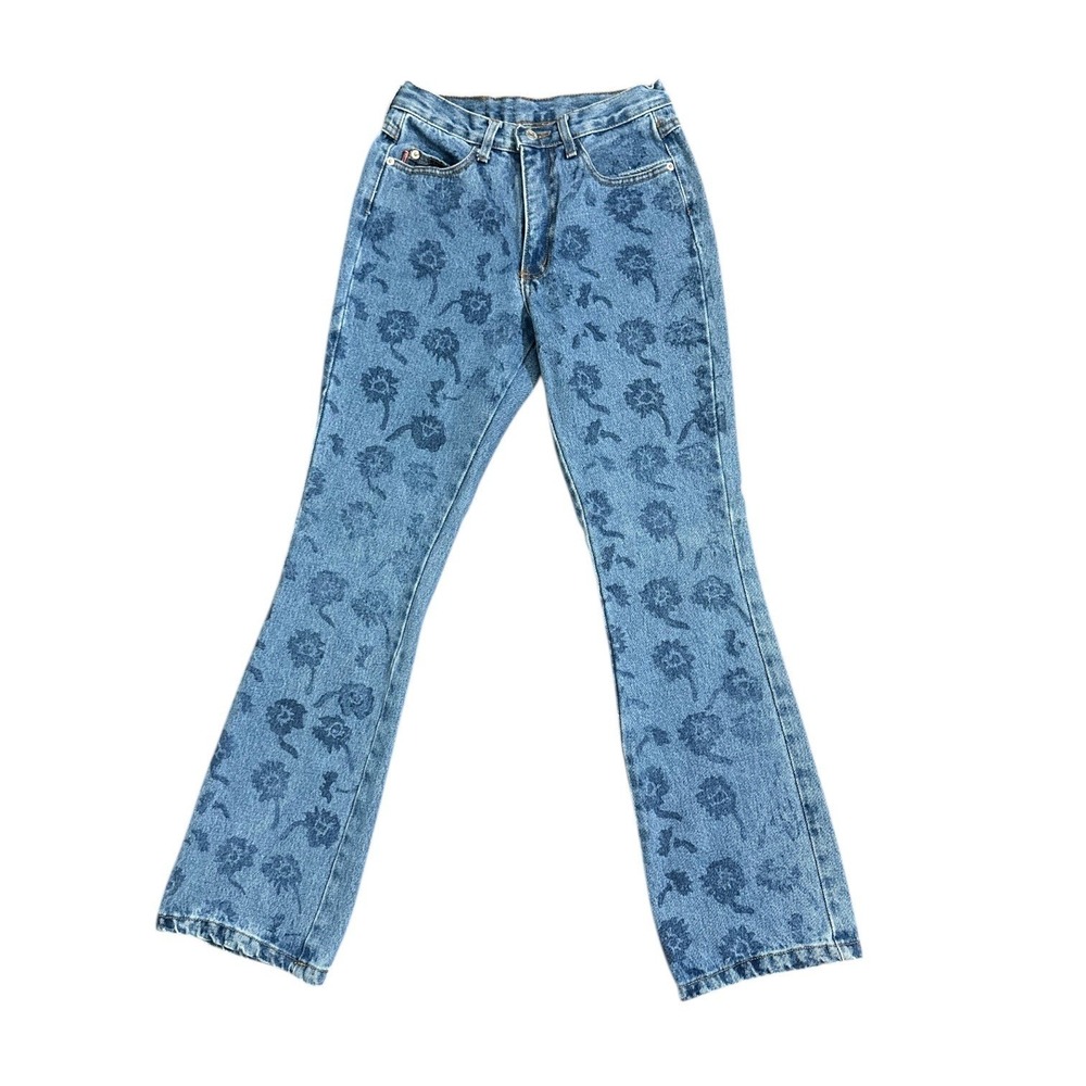 C'est Toi Retro Boho Floral Print Flare Jeans High Waist Denim Juniors Size 3